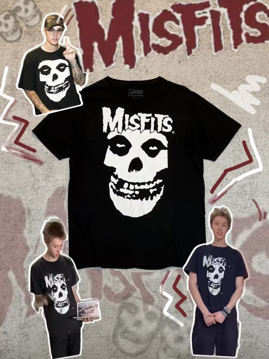 Cortis Martin Justin Biber Inspired Misfits Classic Fiend Skull Graphic T-Shirt