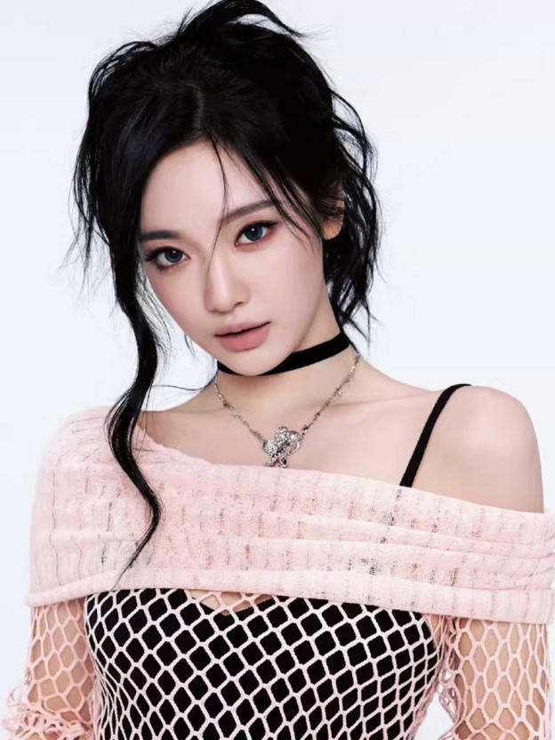 Pink Boat Neck Cutout Knit Sweater-Aespa Ningning