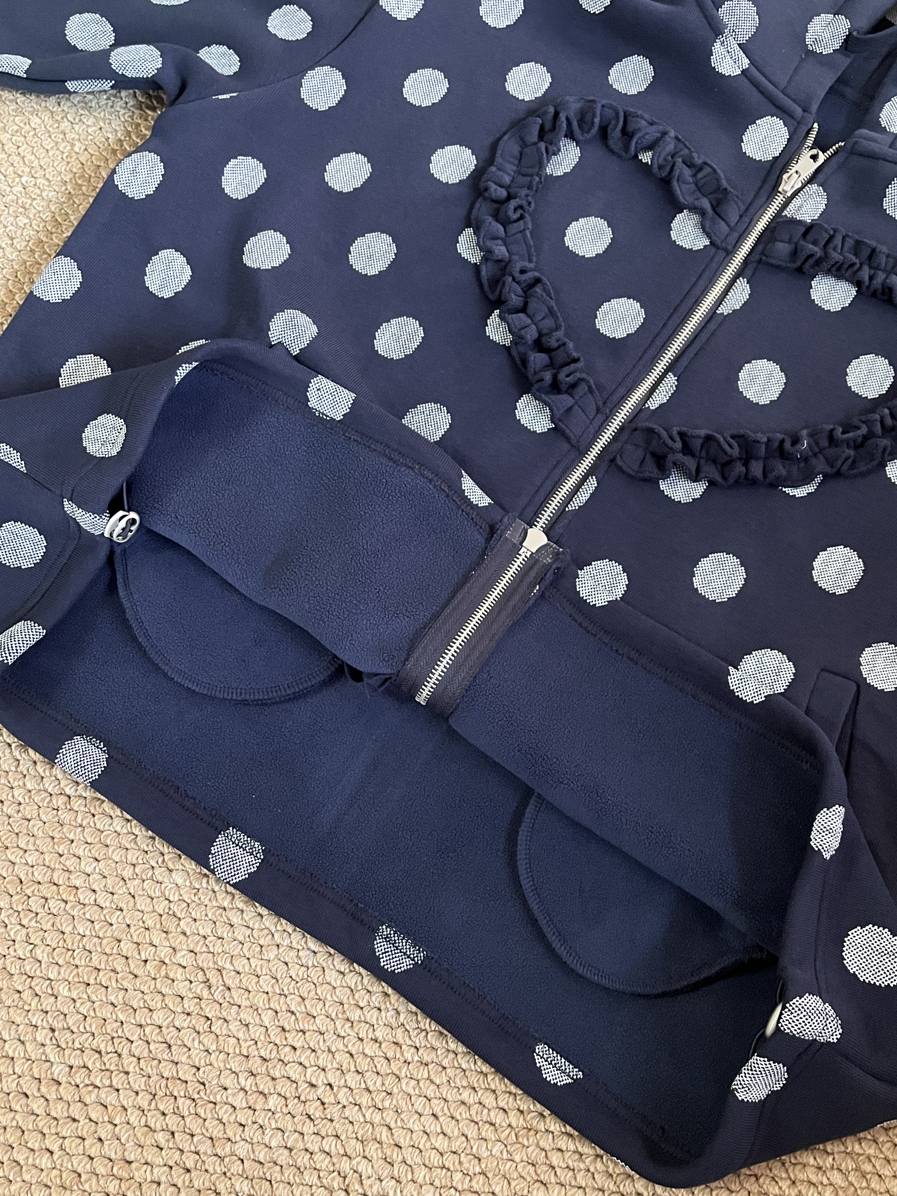 IVE REI Heart Shaped Ruffled Polka dot Zip up Hoodie