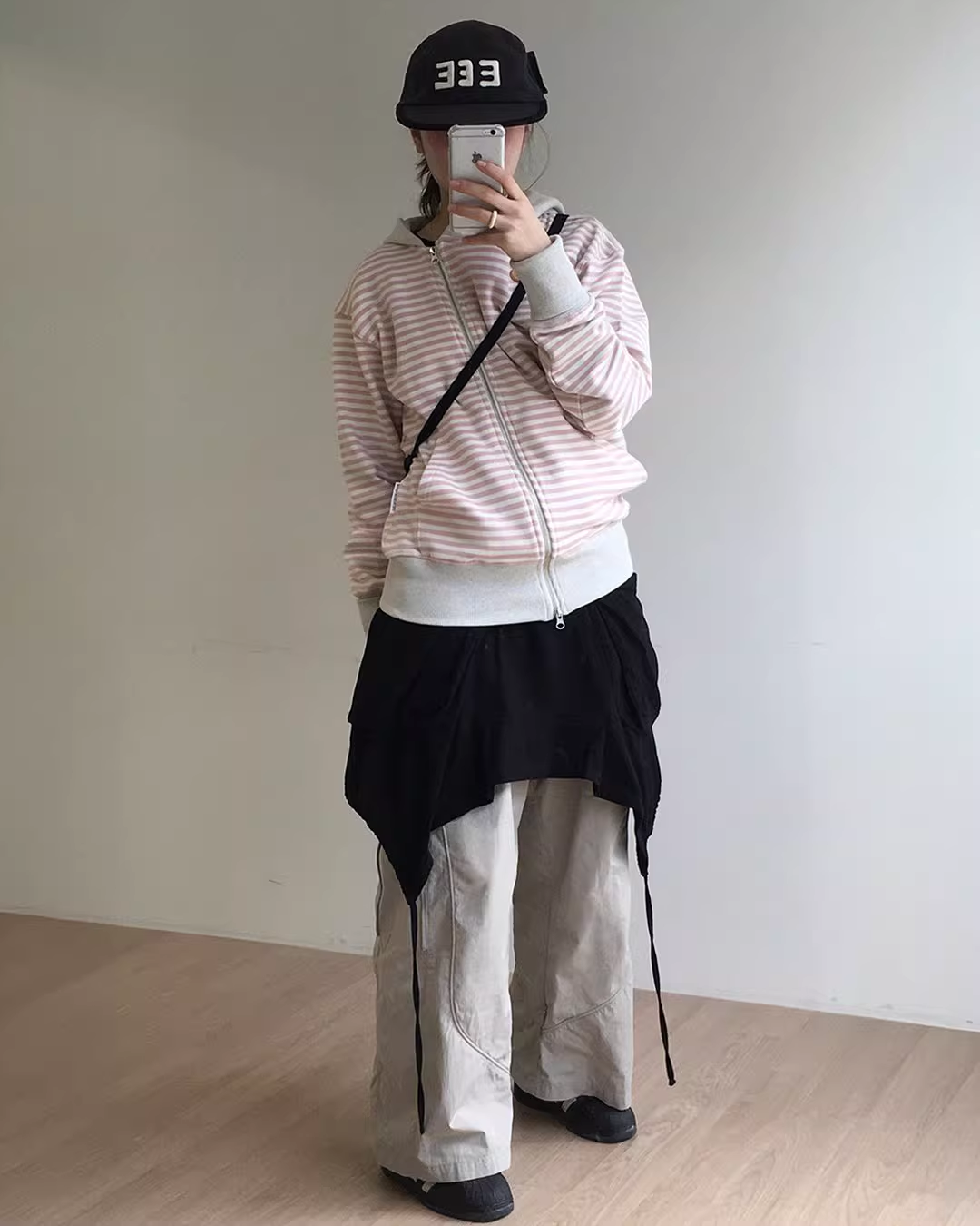 ILLIT Moka Inspired Asymmetric Zip Striped Hooded Sweatshirt Jacket