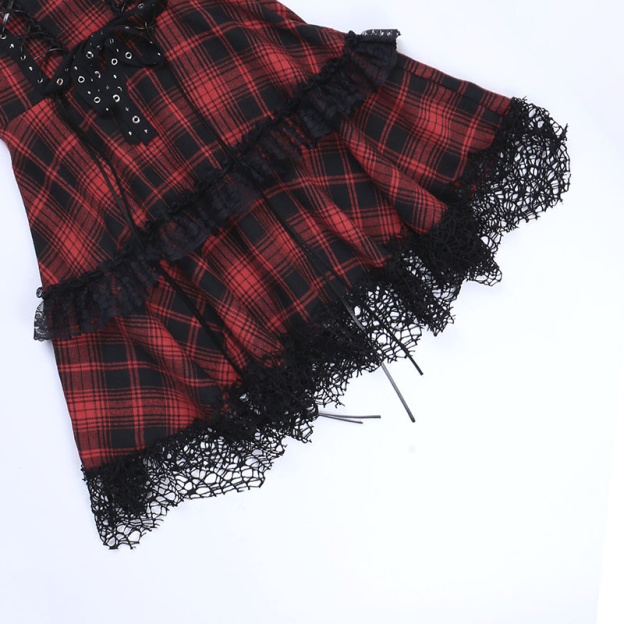 Red Plaid Lace Tube Dress-Straykids concert outfitidea for STAY
