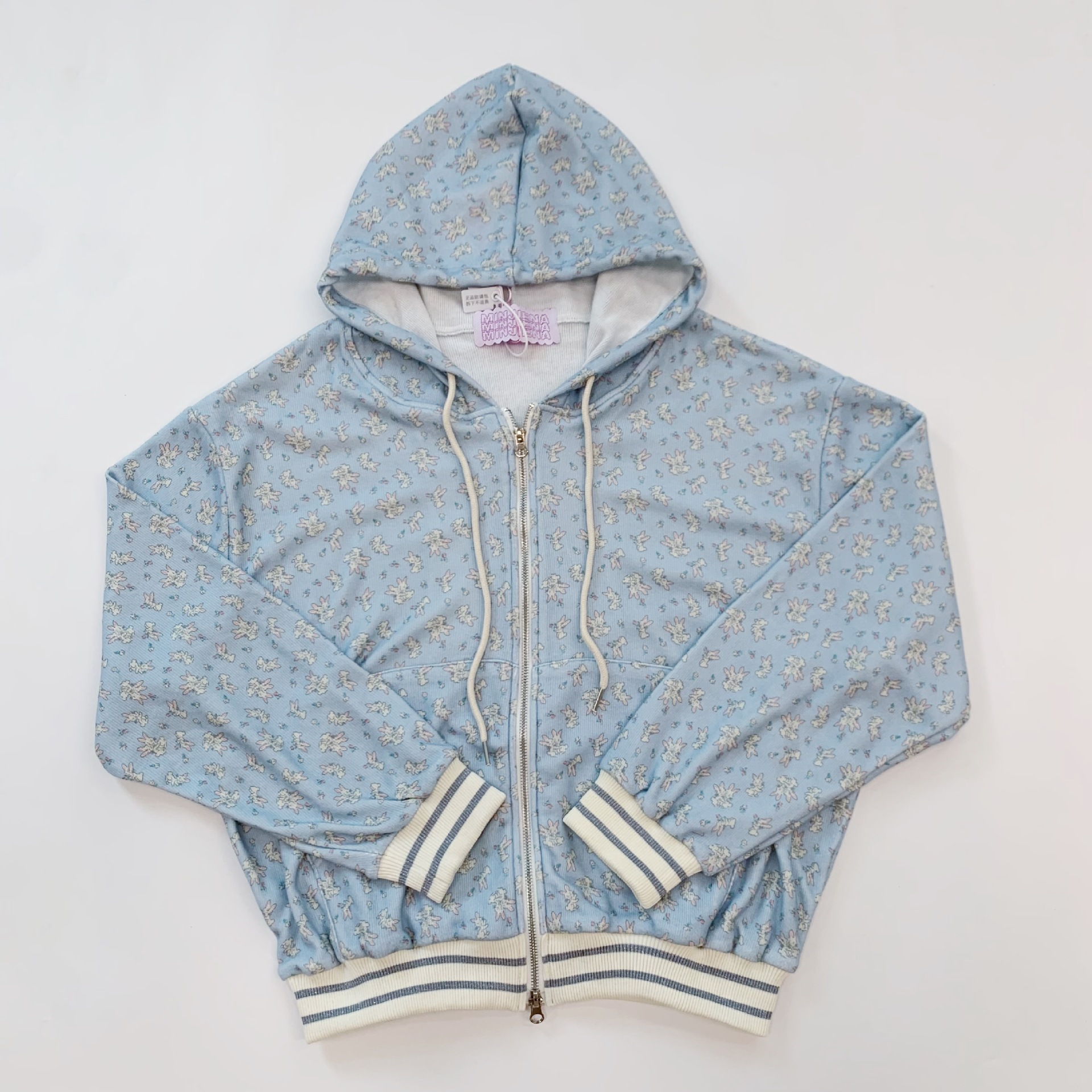 TWICE Nayeon&Illit Moka Inspired Rabbit Print Hooded Zip-up Jacket Pants Set