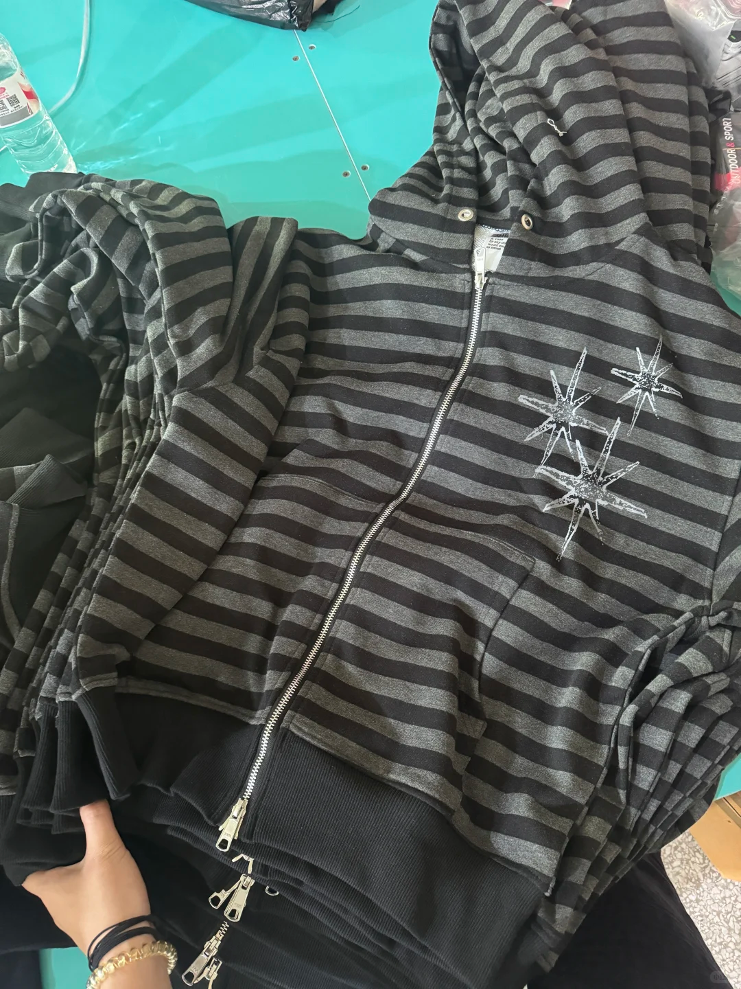 NCT WISH Riku&ZB1 ZhangHao Inspired Y2K Light Gothic Striped Zip-up Hoodie 