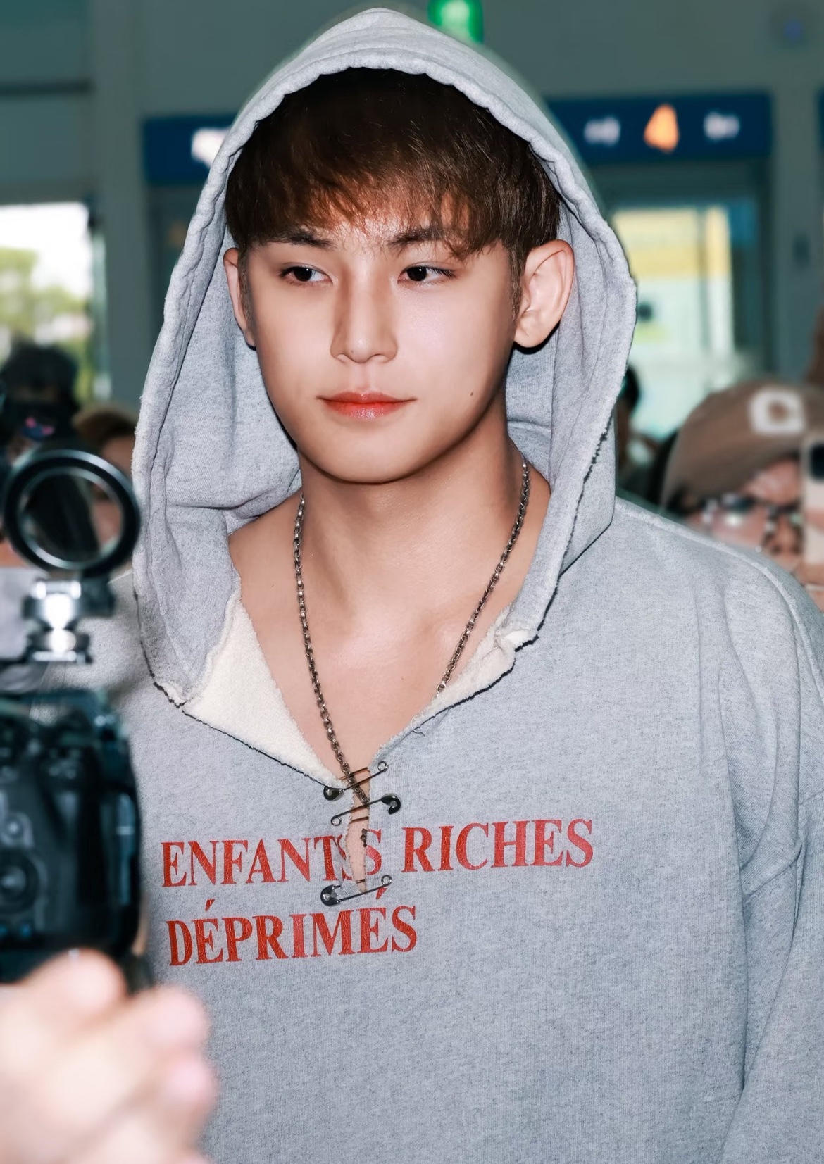 Enhypen Niki & Seventeen Mingyu Gray Vintage Keywords Distressed inspired Oversized Hoodie