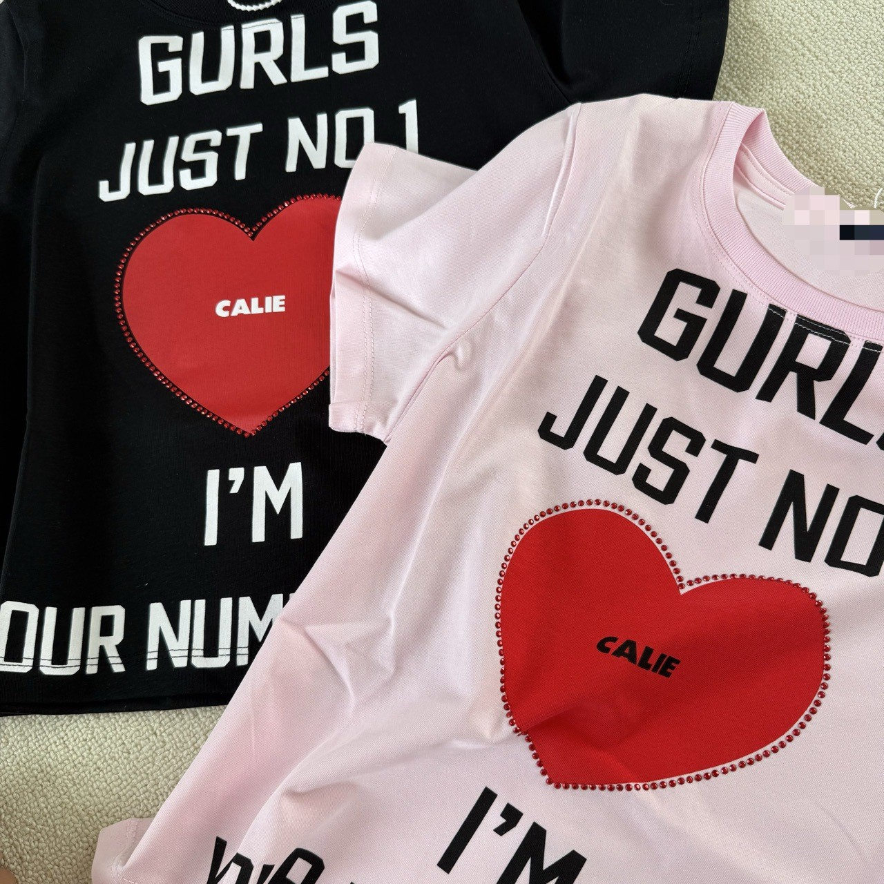 Aespa Karina Inspired GURLS JUST NO.1 Heart Print Short Sleeve Tee