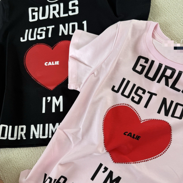 Aespa Karina Inspired GURLS JUST NO.1 Heart Print Short Sleeve Tee