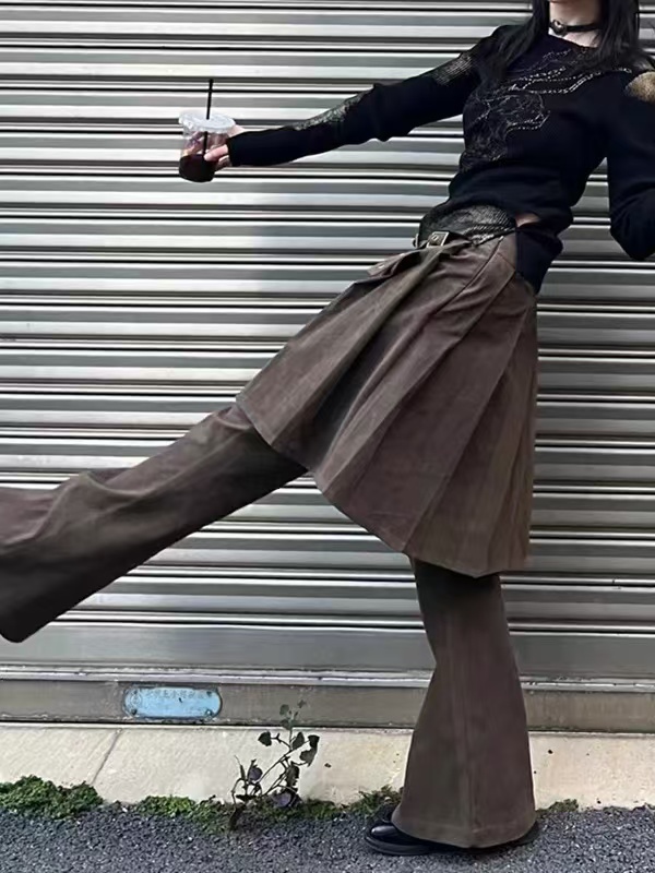 Layered faux two-piece denim skirt pants-Straykids outfit inspiration Stay