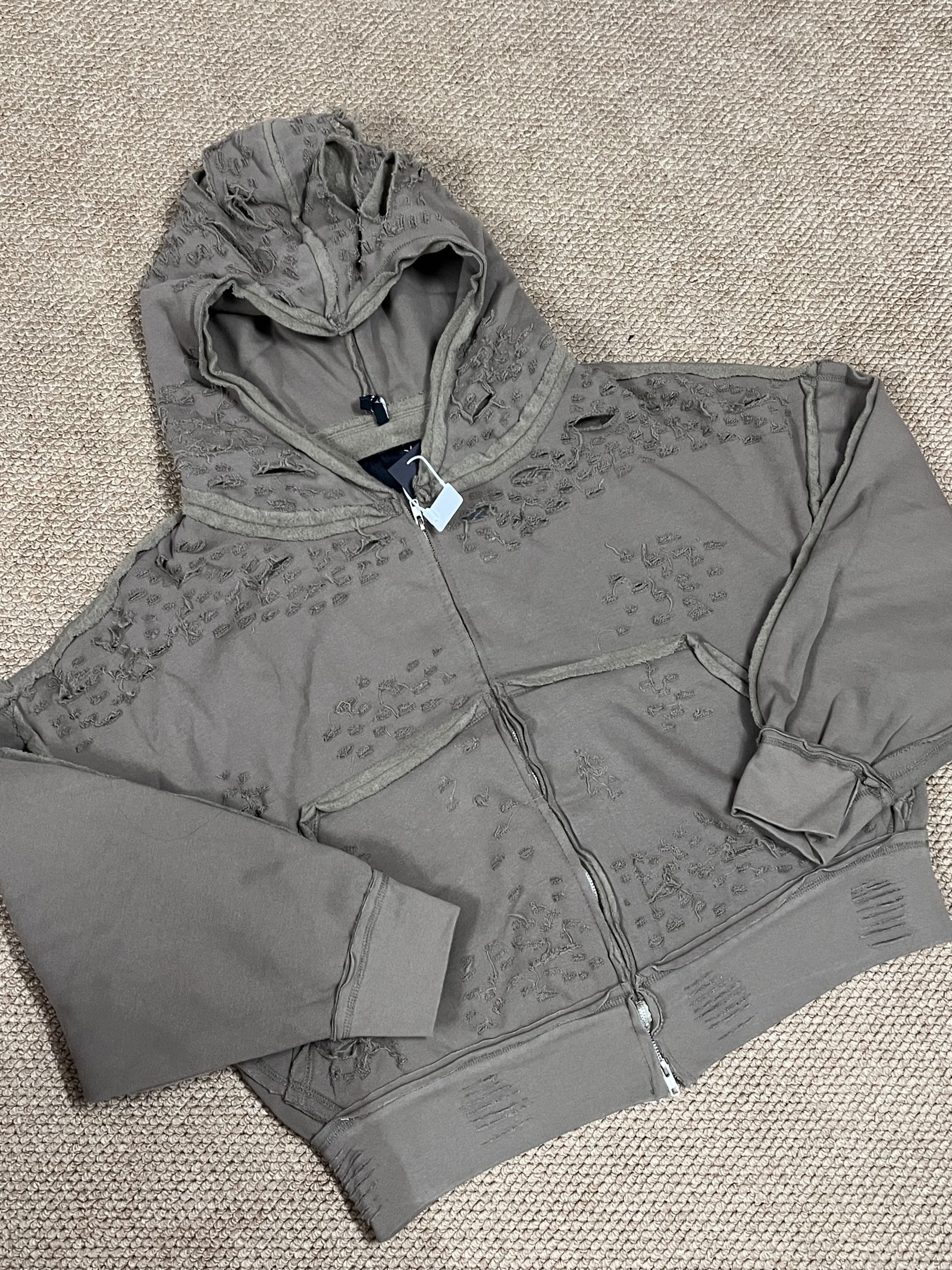 Blackpink Rose Inspired Heavy Distressed Destroyed Zip-Up Hoodie