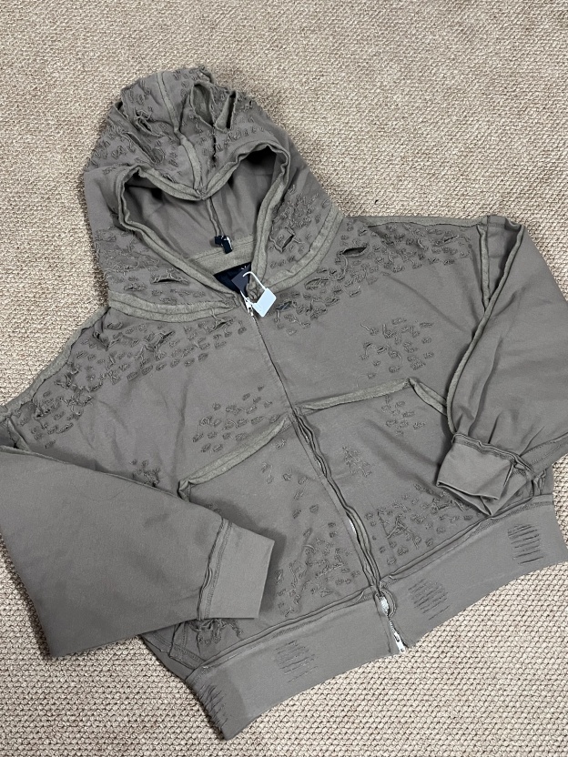 Blackpink Rose Inspired Heavy Distressed Destroyed Zip-Up Hoodie