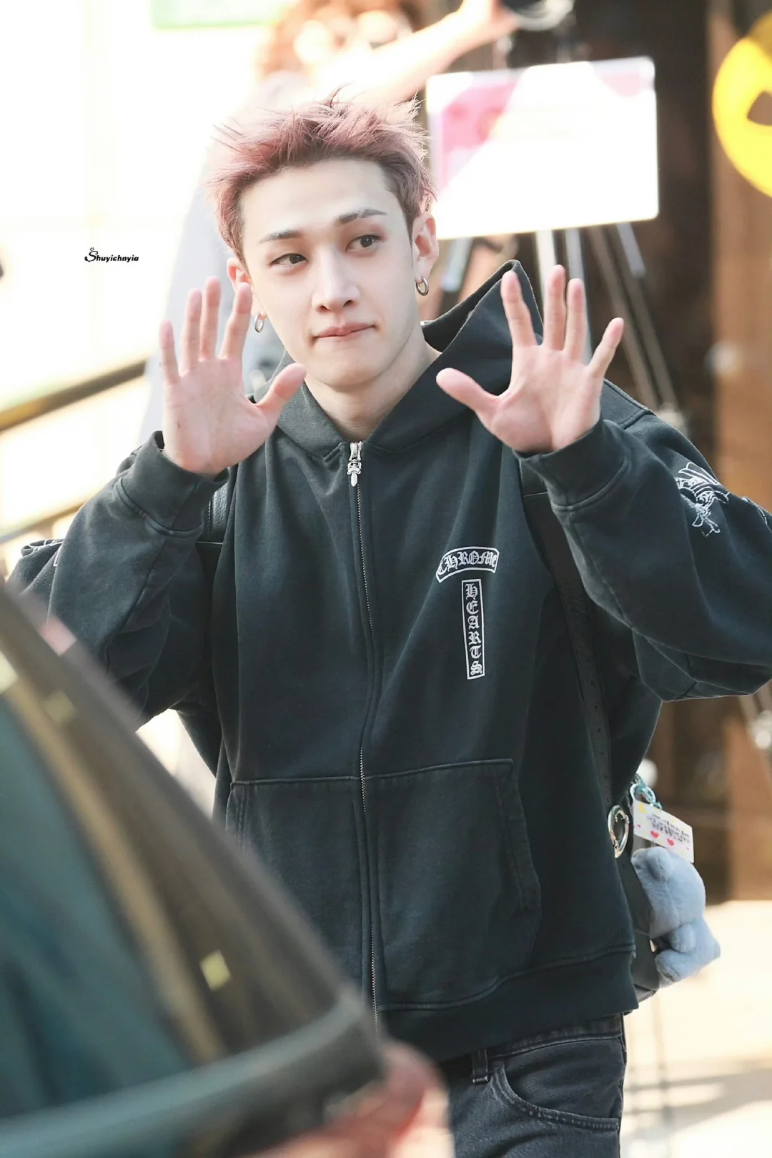 Stray kids Bangchan Inspired Chrome Hearts Style Vintage Wash Cross Zip Hoodie-straykids