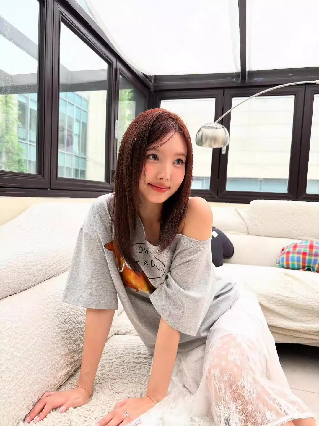 TWICE Nayeon Inspired Off Shoulder Dachshund Graphic Tee