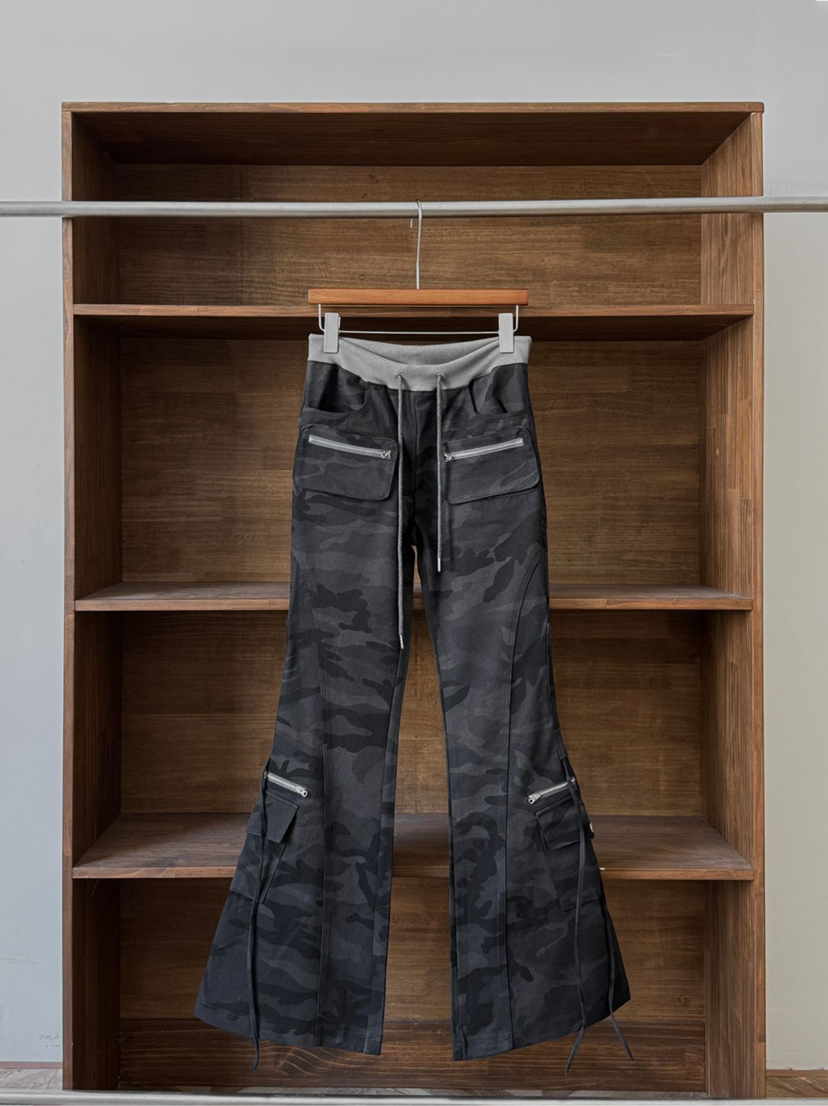 Aespa Karina Inspired Camouflage Ribbon Flare Cargo Pants