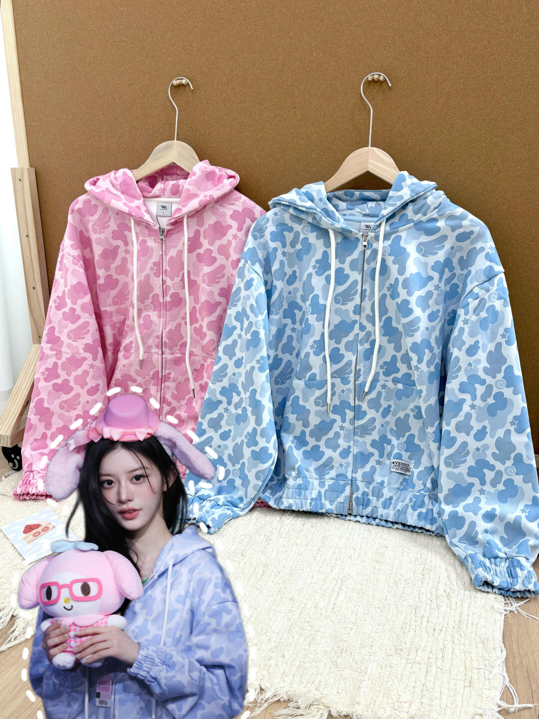  ILLIT Minju Inspired Angel Camo Zip‑Up Hoodie