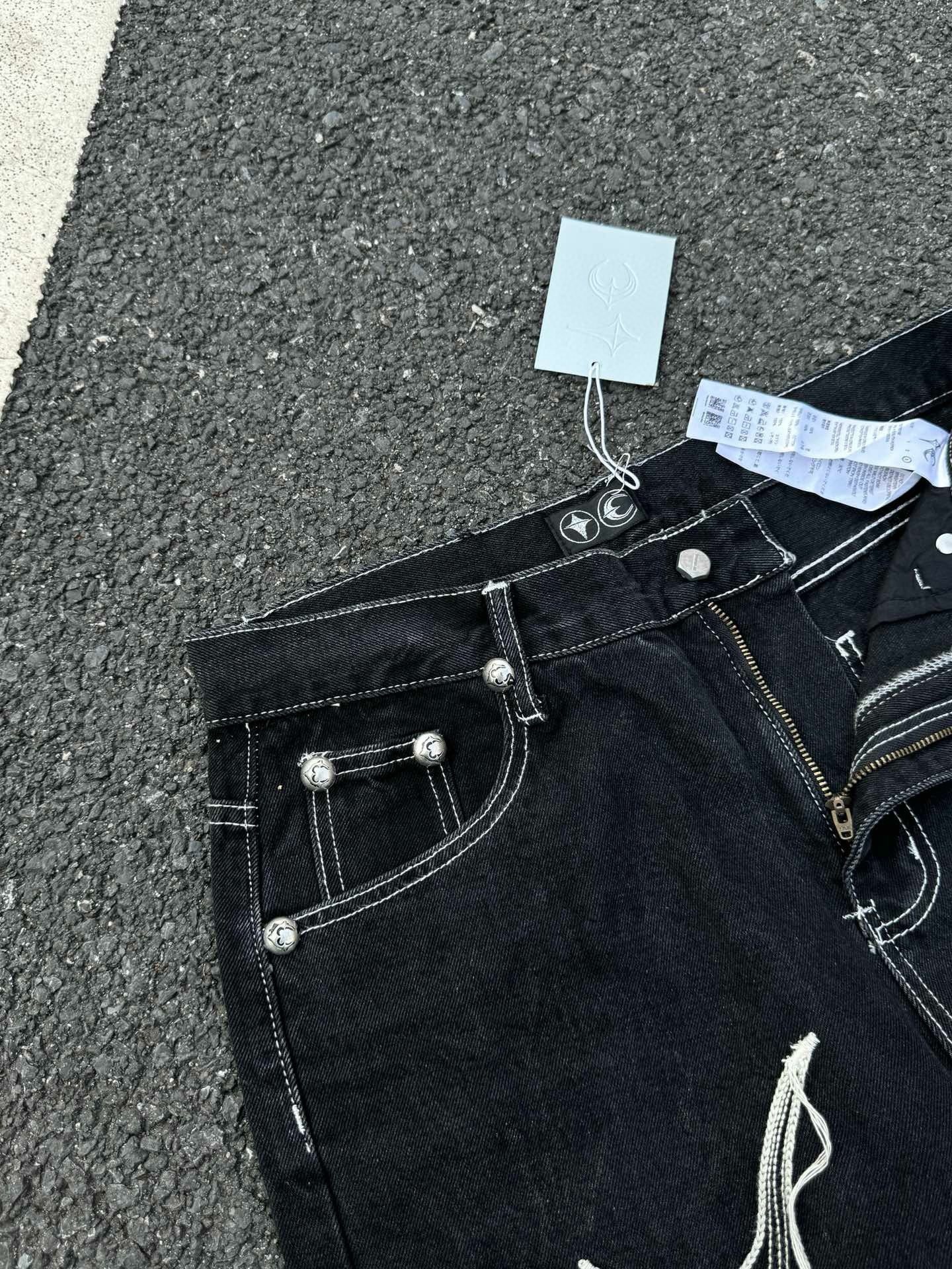 Enhypen NiKi inspired Distressed Washed Black Short Wide-Cut Denim Jacket & Jeans pants Set