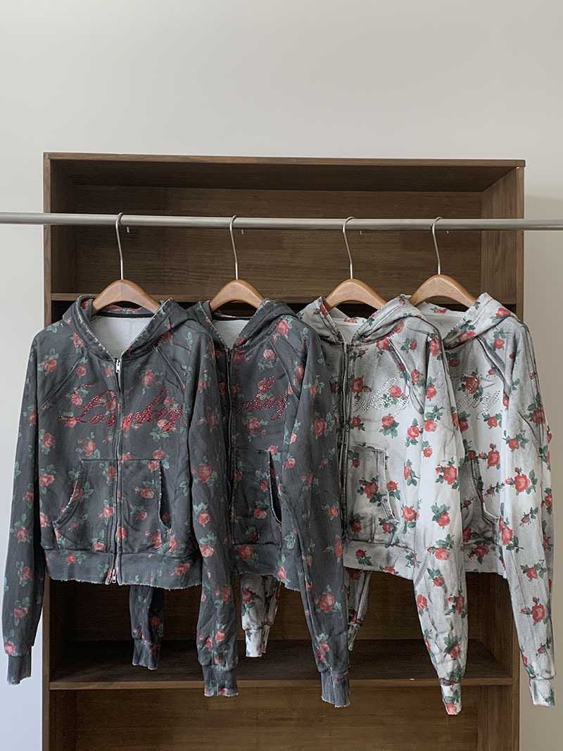 IVE Rei Inspired Rose Floral Lovely Letter Zip-Up Hoodie