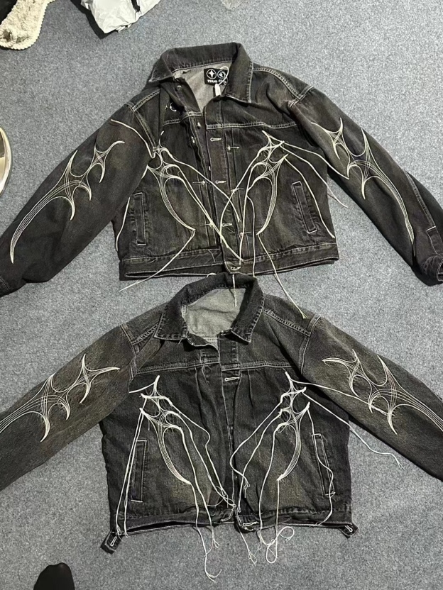 Enhypen NiKi inspired Distressed Washed Black Short Wide-Cut Denim Jacket & Jeans pants Set