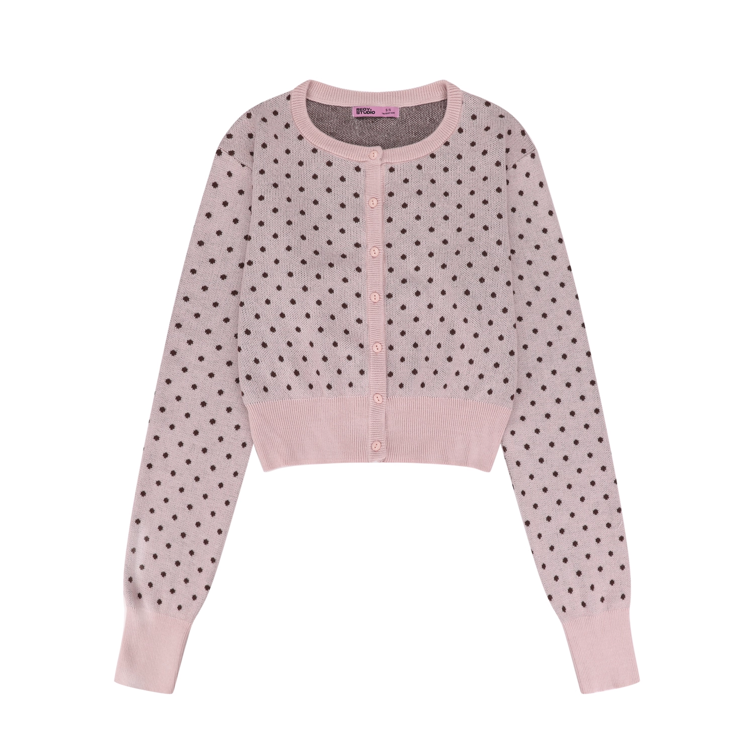 IVE Rei&LE SSERAFIM Eunchae Inspired Polka Dot Cropped Knit Cardigan