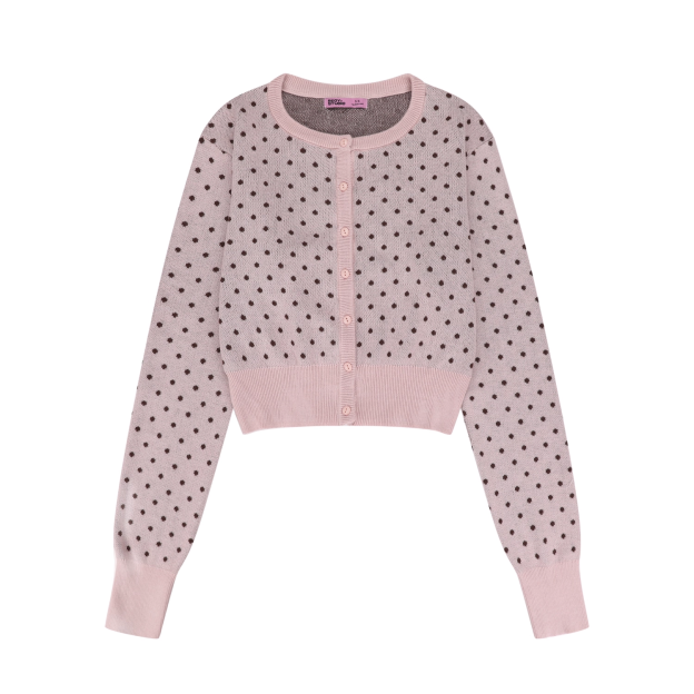 IVE Rei&LE SSERAFIM Eunchae Inspired Polka Dot Cropped Knit Cardigan