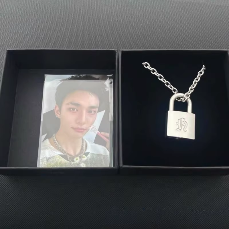 Straykids Hyunjin Inspired Initial Lock Pendant Necklace
