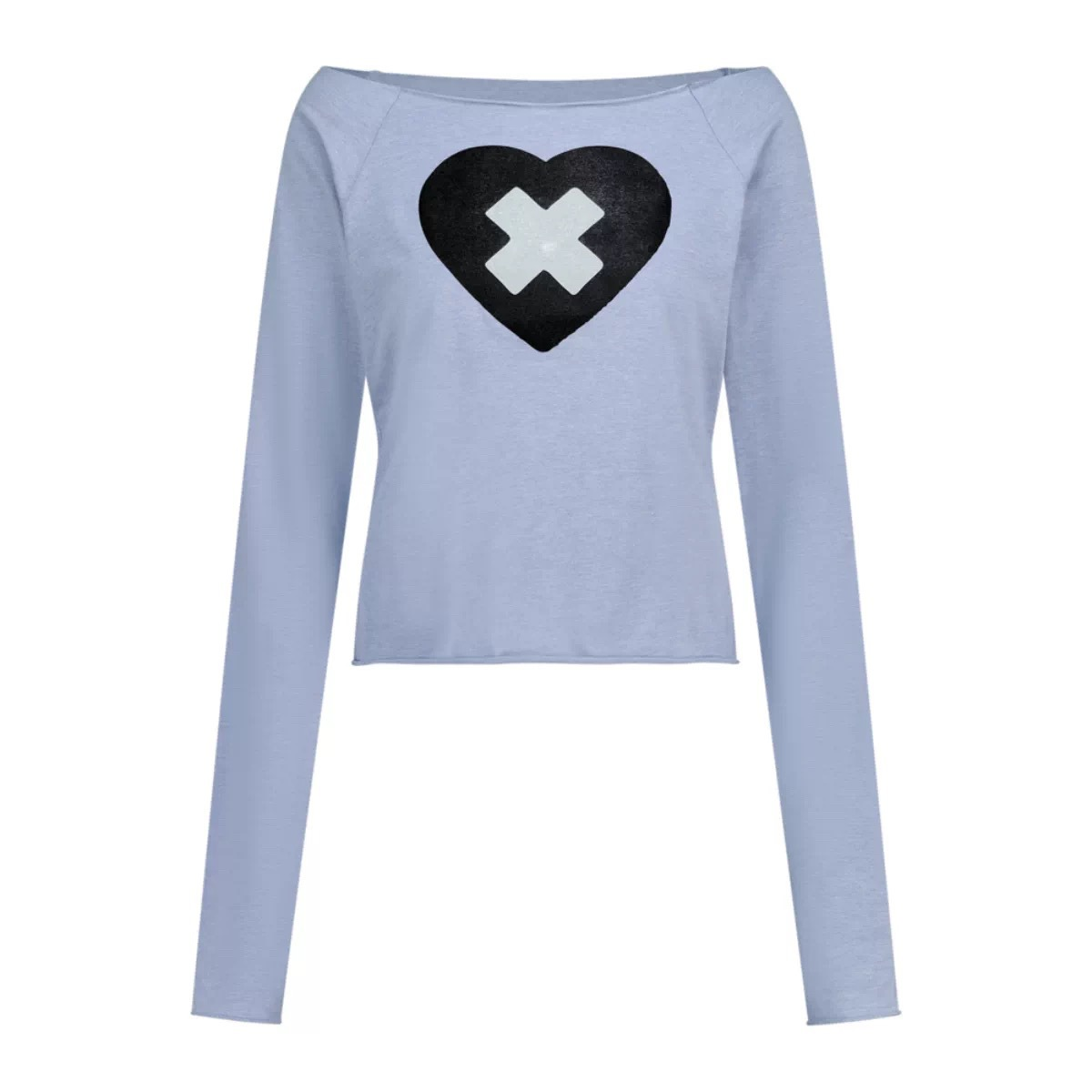 ILLIT Inspired Cross Heart Cut Off Long Sleeve