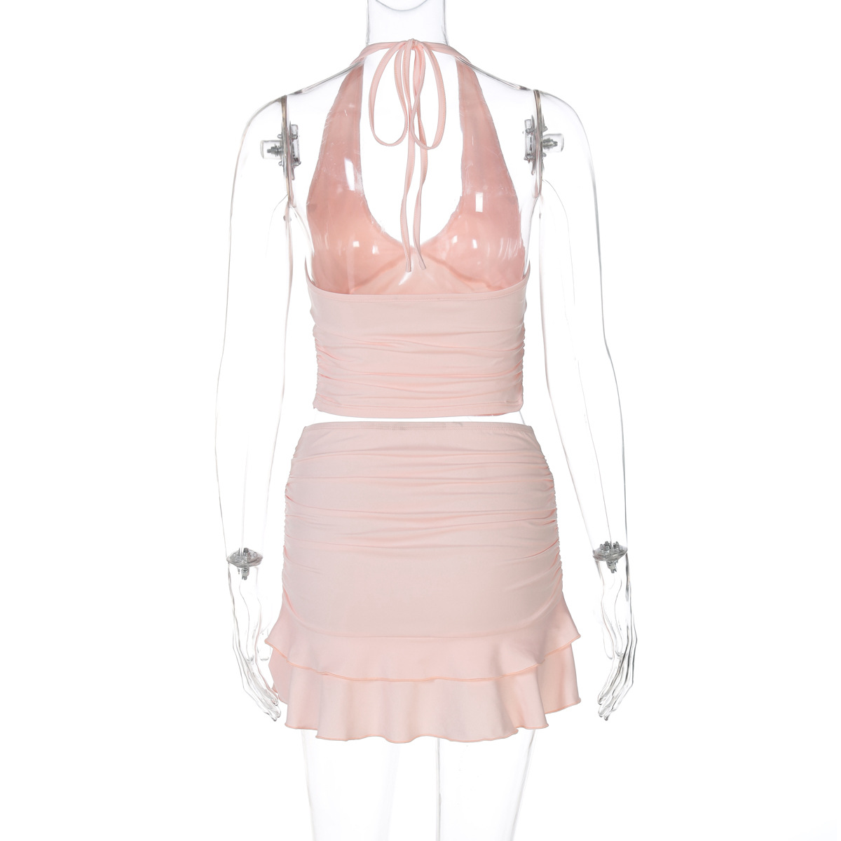 Solid Color V-Neck Hanging Vest Tight Top Skirt Set-Outfitidea For Blinks BLACKPINK-Inspired Fashion