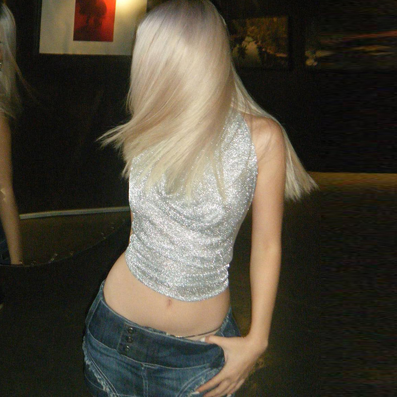 Sequined Backless Neckless Top-Aespa Ningning