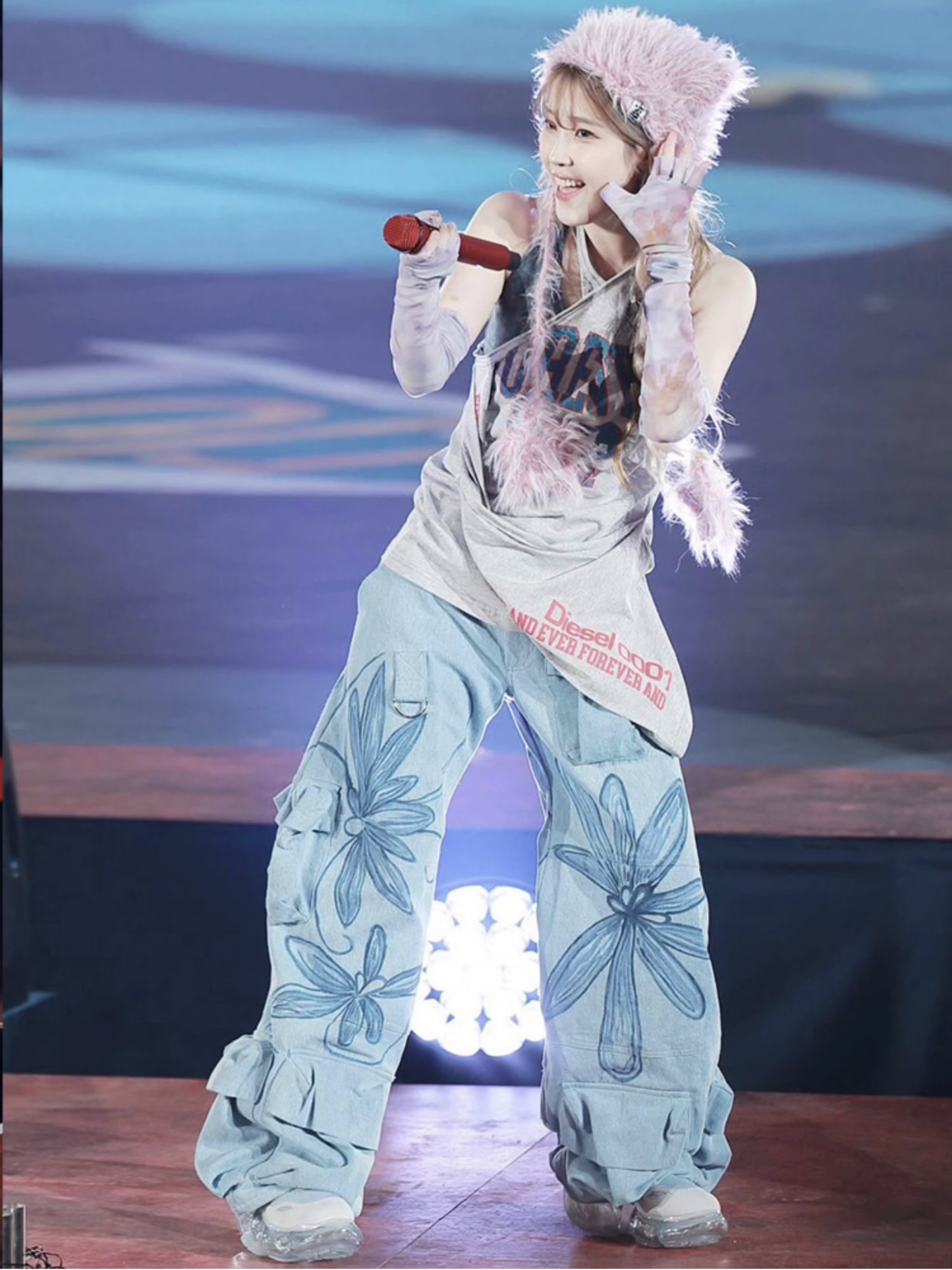 IU Same Blue Printed Wide Leg Pants 