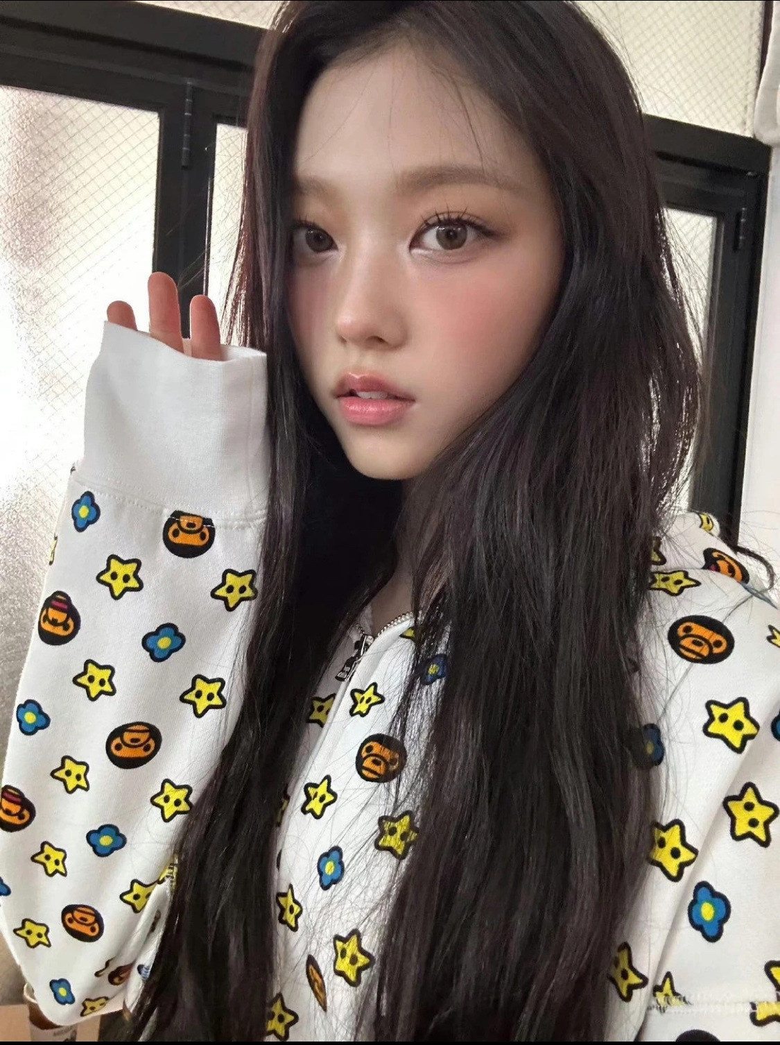 NewJeans Haerin Inspired BABY MILO Print Zip-Up Hoodie Jacket