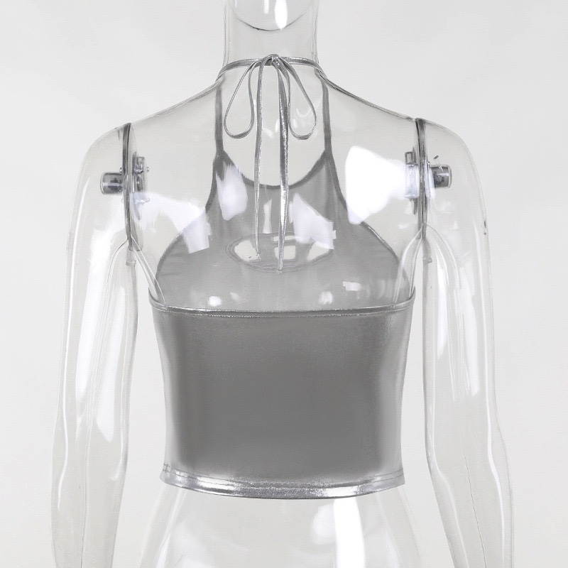 Blackpink Jisoo Inspired Metallic Halter Crop Top