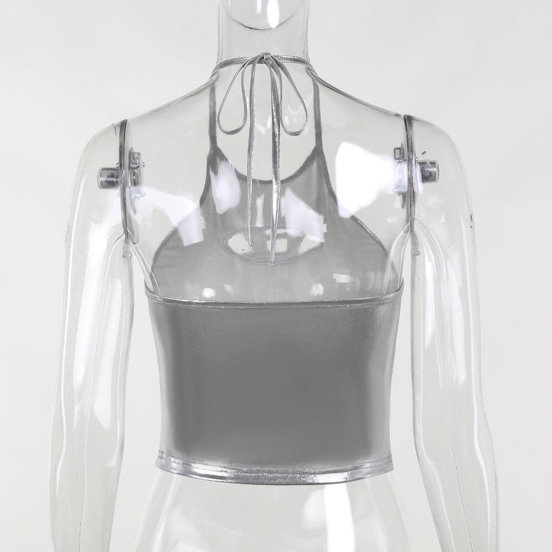 Blackpink Jisoo Inspired Metallic Halter Crop Top