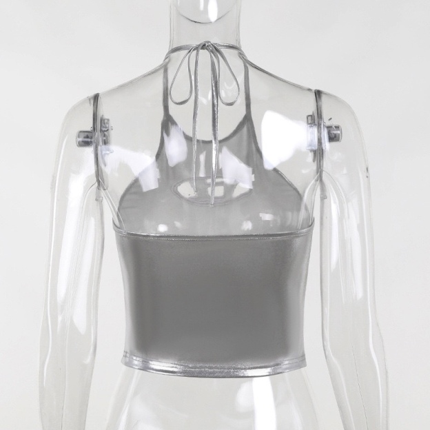Blackpink Jisoo Inspired Metallic Halter Crop Top