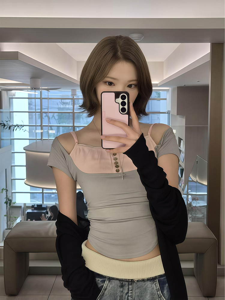 Hearts2hearts Jiwoo Inspired Two Tone Ruched Off Shoulder Tee
