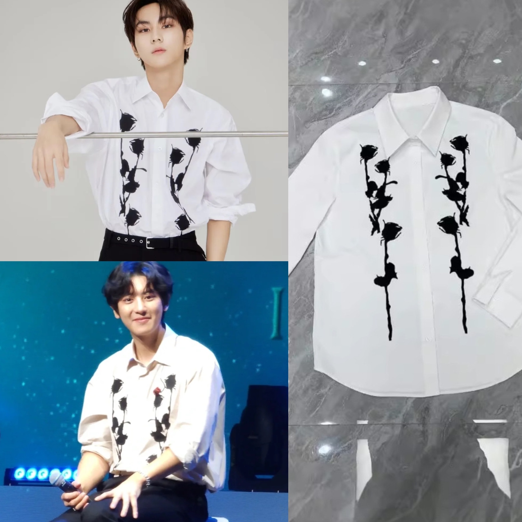 Enhypen Jungwon&Exo Chanyeol inspired White Rose Print Shirt