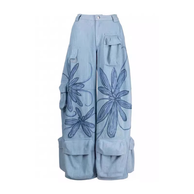 IU Same Blue Printed Wide Leg Pants 