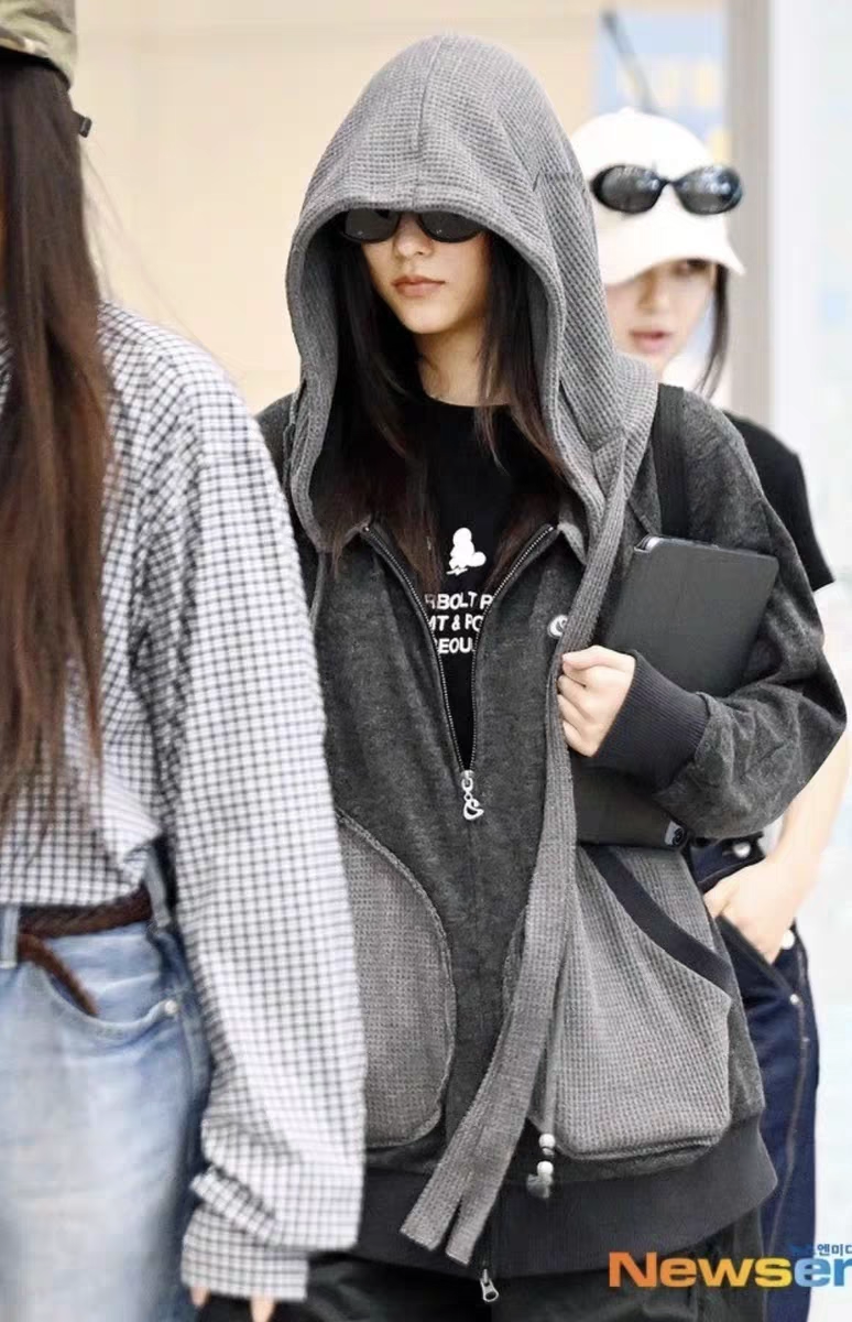 NewJeans Haerin Inspired Waffle Paneled Hooded Zip-Up Jacket