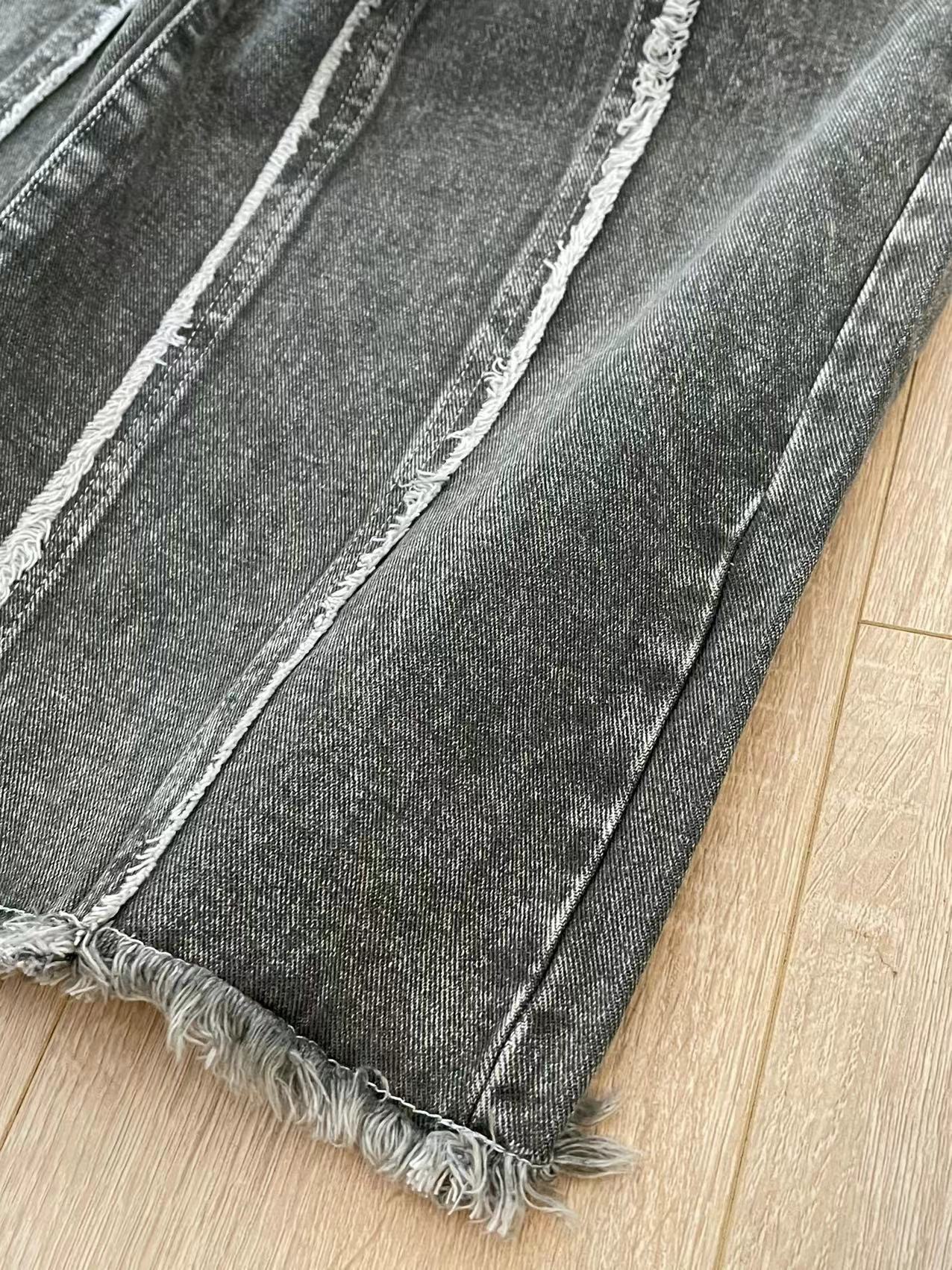 Aespa Ningning Inspired Washed Distressed Raw-Edge Patchwork Pants