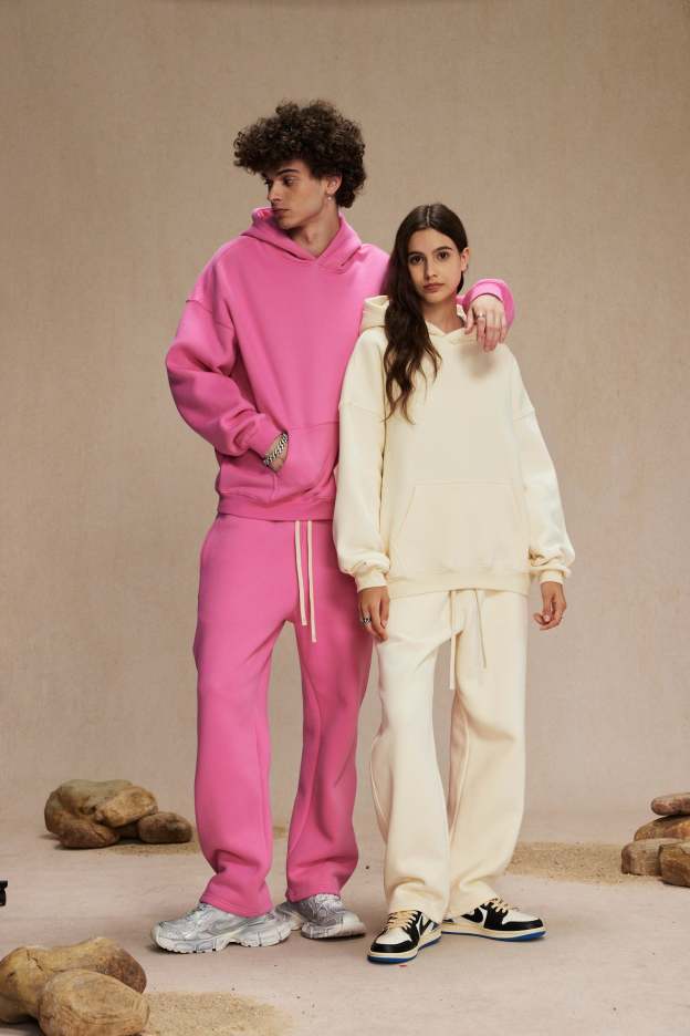 Cream&Pink-Oversized hoodie sets