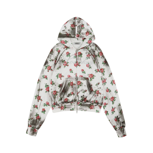 IVE Rei Inspired Rose Floral Lovely Letter Zip-Up Hoodie