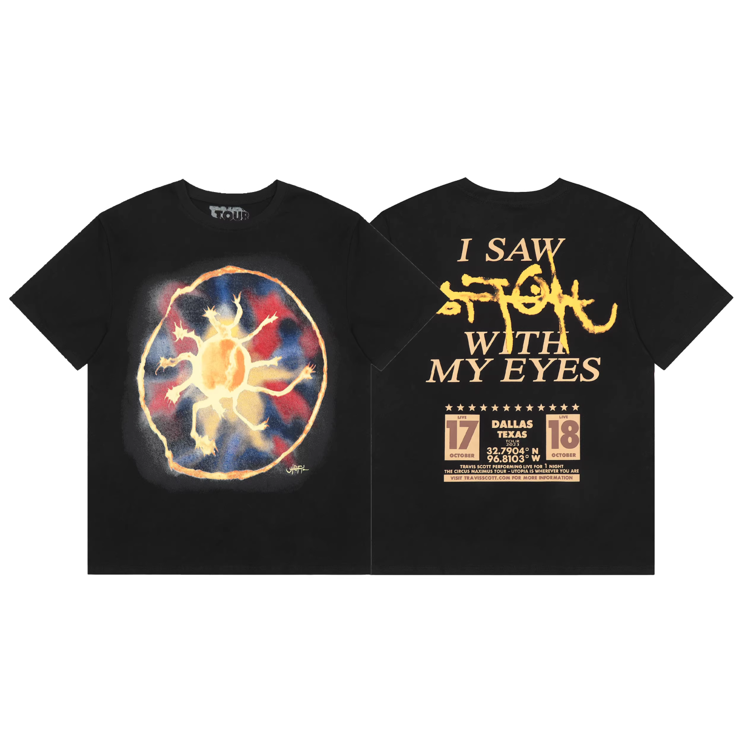 Straykids Hyunjin Inspired Travis Scott Utopia Tour My Eyes Dallas Black T-Shirt-Stray kids