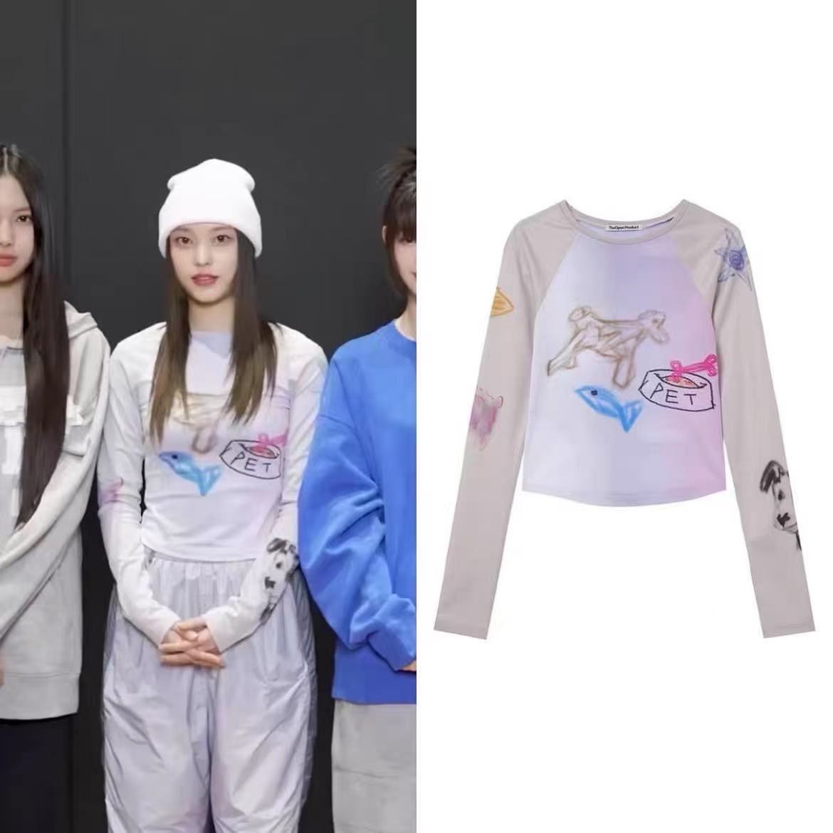 NewJeans Haerin Inspired Puppy Graffiti Long Sleeve T-Shirt