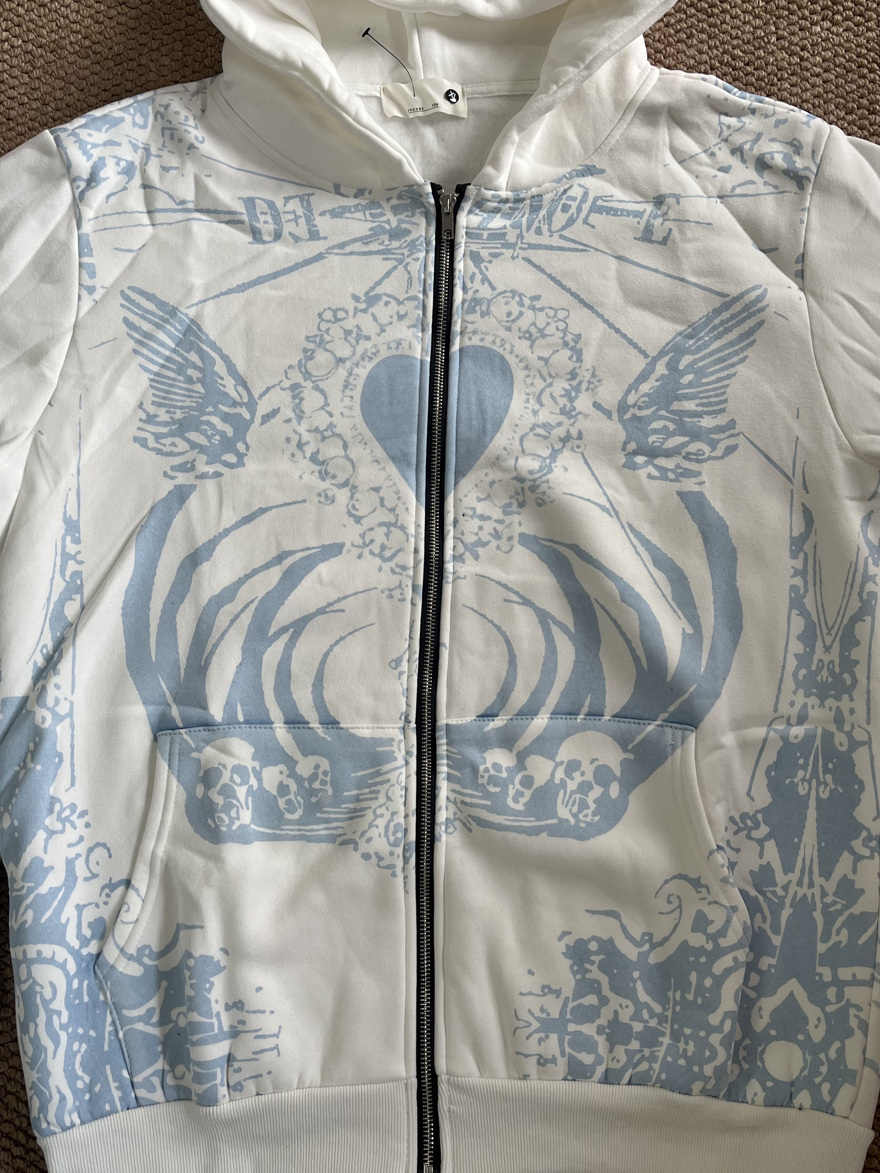 Aespa Giselle Inspired Heart Devil Graffiti Printed Zip Up Hoodie Jacket
