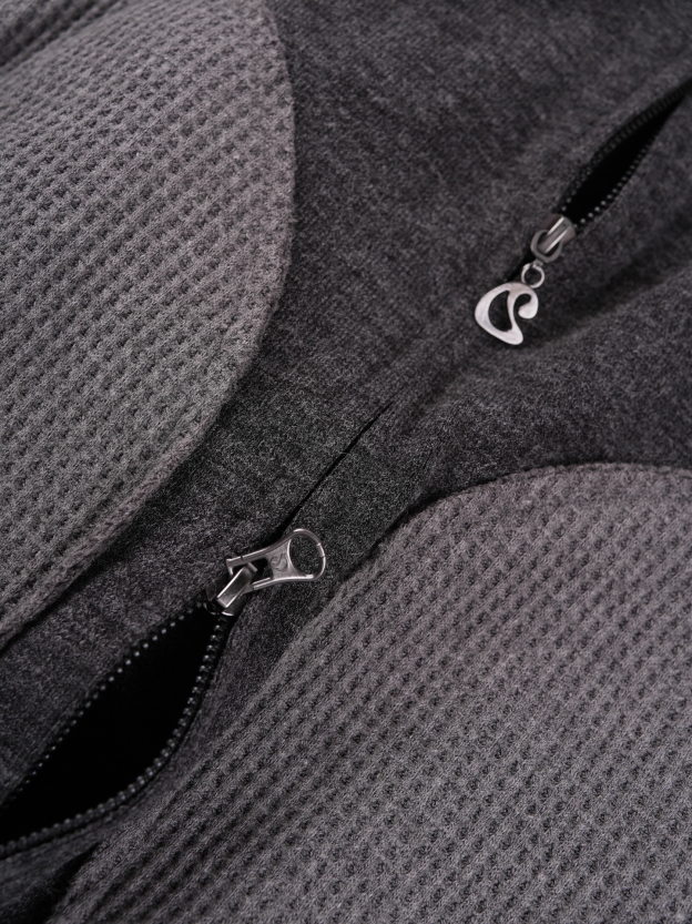 NewJeans Haerin Inspired Waffle Paneled Hooded Zip-Up Jacket