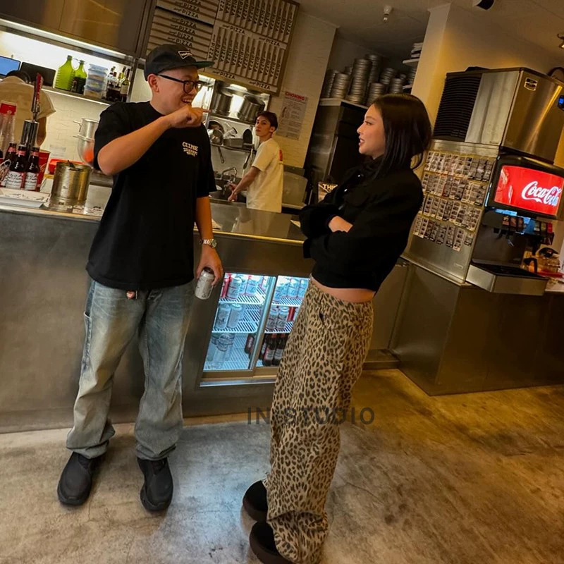 Leopard Print Wide Leg Jeans-Blackpink Jennie