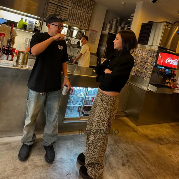 Leopard Print Wide Leg Jeans-Blackpink Jennie