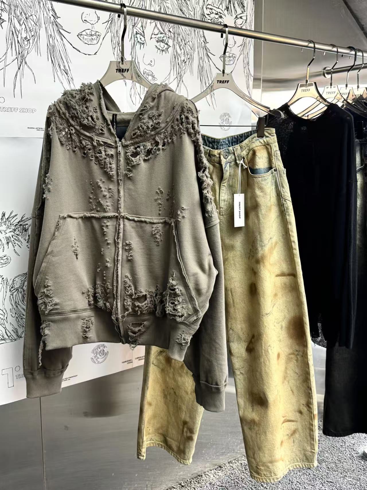 Blackpink Rose Inspired Vintage Distressed Baggy Wide-Leg Jeans