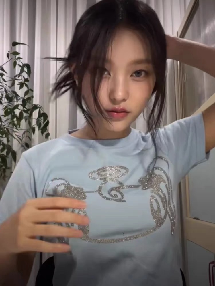 Newjeans Haerin Inspired  Glittery Angel Blue T-Shirt - NJZ