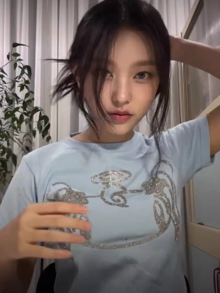 Newjeans Haerin Inspired  Glittery Angel Blue T-Shirt - NJZ