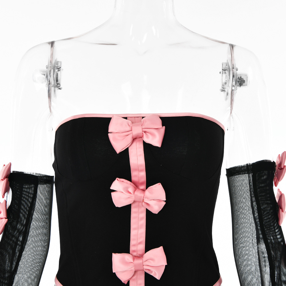 Bow Strappy Sheath Short Dress Set-Outfitidea For Blinks BLACKPINK-Inspired Fashion