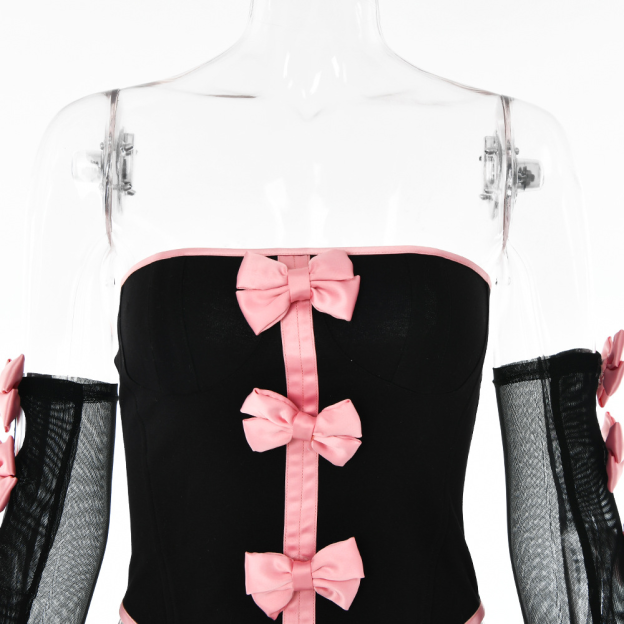 Bow Strappy Sheath Short Dress Set-Outfitidea For Blinks BLACKPINK-Inspired Fashion