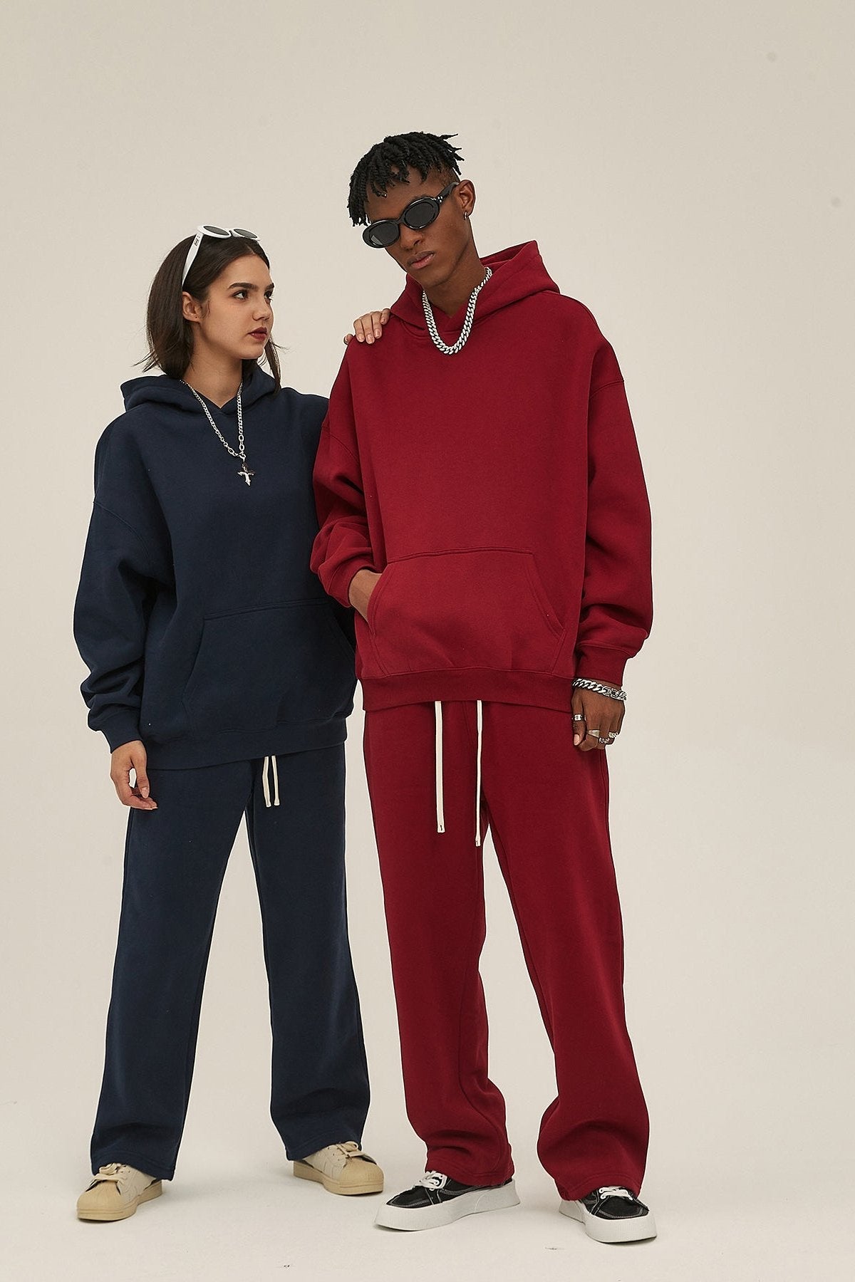 Navy&Red-Oversized hoodie sets